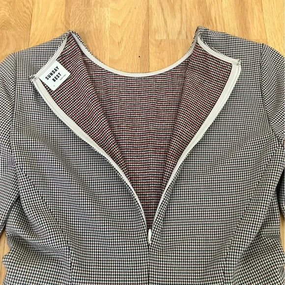 Aritzia Sunday Best Tartine mini houndstooth long sleeve dress - Picture 6 of 12